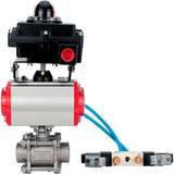 Vannes à boisseau sphérique Elephant BV3232P(3pc)-FP-W-ISO-H 16 bar/25, passage intégral à souder, acier inoxydable SS316, joint - PTFE, avec actionneur pneumatique double effet PA-DA, avec distributeur pneumatique 4V320-08 220V, avec BKV APL-410N EX