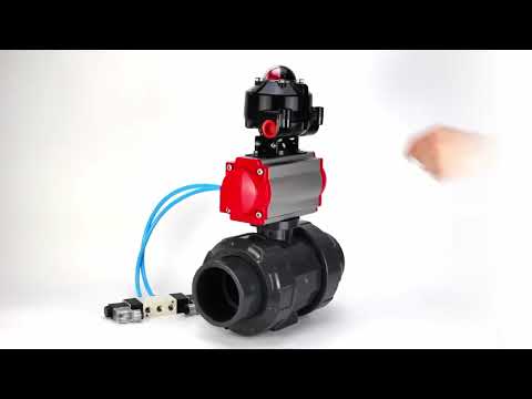 Ball valves Elephant BV4242E-FP-GRM-ISO, body material - UPVC, ball material - UPVC, seal - EPDM, with pneumatic actuator double action PA-DA, pneumatic distributor 4V320-08 220V and LSU APL-510N EX