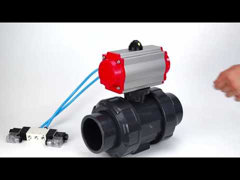 Ball valves Elephant BV4242E-FP-GRM-ISO, body material - UPVC, ball material - UPVC, seal - EPDM, with pneumatic actuator double action PA-DA and pneumatic distributor 4V320-10 220V