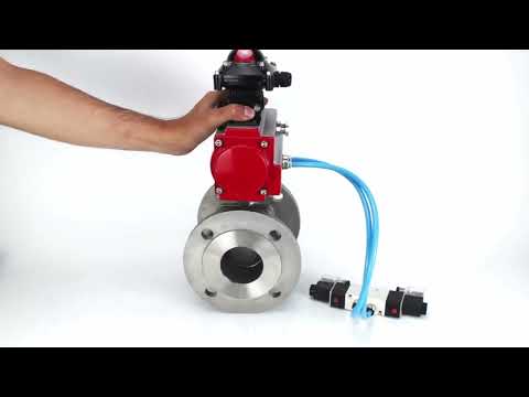 Ball valves Elephant BV3232P(2pc)-FP-F-ISO-H, full bore flanged, stainless steel SS316, seal - PTFE, with pneumatic actuator PA-SA with return springs, with pneumatic distributor 4V320-10 220V, with LSU APL-210N