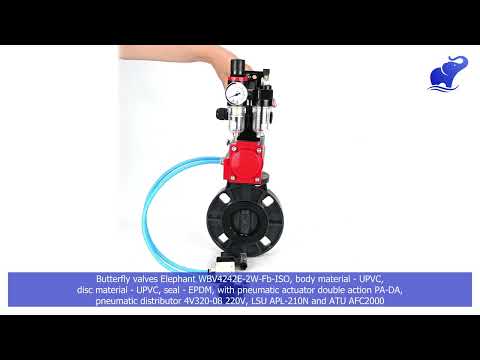 Butterfly valves Elephant WBV4242E-2W-Fb-ISO, body material - UPVC, disc material - UPVC, seal - EPDM, with pneumatic actuator double action PA-DA, pneumatic distributor 4V320-08 220V, LSU APL-210N and ATU AFC2000