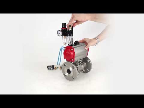 Ball valves Elephant BV3131P(3pc)-FP-F-ISO-H 16 bar, three-piece full bore flanged, stainless steel SS304, seal - PTFE, with pneumatic actuator PA-SA with return springs, with pneumatic distributor 4V320-08 220V, with GSV AFC2000