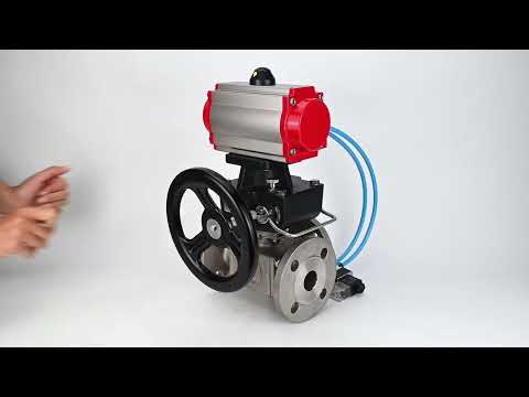 Ball valves Elephant BV3232P(4pc)-FP-3WL-F-ISO-H 16 bar full bore, flanged, body - stainless steel SS316, ISO flange F03/F04-F10/F12, square 9x9-19x19, with pneumatic drive PA-DA, pneumatic distributor 4V320-10 220V and Doubler MON3-700-T38-I