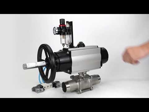 Ball valves Elephant BV3232P(3pc)-FP-W-ISO-H LONG,  body material - Stainless steel AISI 316, seal - PTFE / PTFE / Teflon, with pneumatic actuator double action PA-DA-105-1, 4V320-08 220V, ATU AFC2000