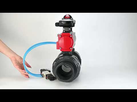 Ball valves Elephant BV4242E-FP-GRM-ISO, body material - UPVC, ball material - UPVC, seal - EPDM, with pneumatic actuator double action PA-DA, pneumatic distributor 4V320-10 220V and LSU APL-210N