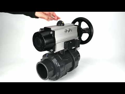 Ball valves Elephant BV4242E-FP-GRM-ISO, body material - UPVC, ball material - UPVC, seal - EPDM, with pneumatic actuator double action PA-DA-105-1 and pneumatic distributor 4M310-08 24V