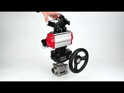 Ball valves Elephant BV3232P(3pc)-FP-W-ISO-H WDVF DN15-32 63 bar full bore, 316 stainless steel, seal - PTFE, for welding, with PA-DA pneumatic actuator, pneumatic distributor 4M310-08 24V, LSU APL-210N, manual backup for MON