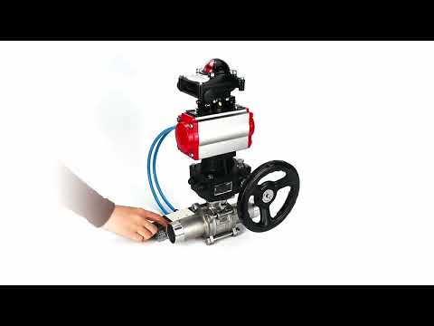 Ball valves Elephant BV3131P(3pc)-FP-W-ISO-H LONG,  body material - Stainless steel AISI 304, seal - PTFE / PTFE / Teflon, with pneumatic actuator double action PA-DA, 4V320-10 220V, LSU APL-210N, handwheel MON