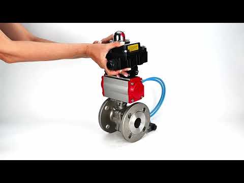 Ball valves Elephant BV3232P(2pc)-FP-F-ISO-H, full bore flanged, stainless steel SS316, seal - PTFE, with pneumatic actuator PA-SA with return springs, with pneumatic distributor 4V320-10 220V, with LSU APL-410N EX