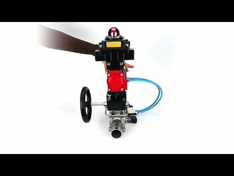 Ball valves Elephant BV3131P(3pc)-FP-W-ISO-H LONG,  body material - Stainless steel AISI 304, seal - PTFE / PTFE / Teflon, with pneumatic actuator double action PA-DA, 4V320-08 220V, LSU APL-410N Ex, handwheel MON