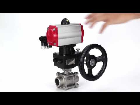 Ball valves Elephant BV3232P(3pc)-FP-W-ISO-H WDVF DN15-32 63 bar full bore, body - 316 stainless steel, seal - PTFE, for welding, with PA-DA pneumatic actuator, pneumatic distributor 4M310-08 220V, manual backup for MON