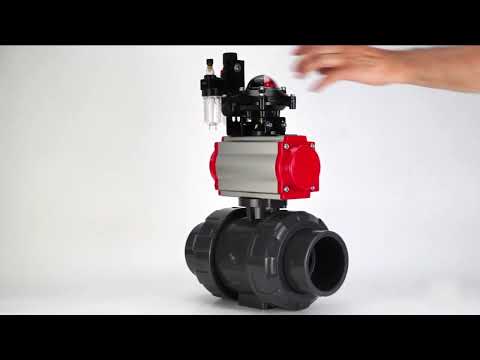 Ball valves Elephant BV4242E-FP-GRM-ISO, body material - UPVC, ball material - UPVC, seal - EPDM, with pneumatic actuator double action PA-DA, pneumatic distributor 4M310-08 24V, LSU APL-210N and ATU AFC2000