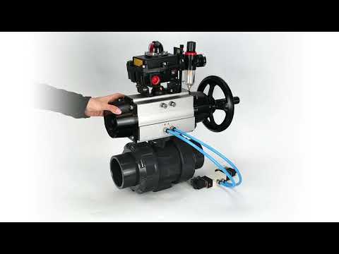 Ball valves Elephant BV4242E-FP-GRM-ISO, body material - UPVC, ball material - UPVC, seal - EPDM, with pneumatic actuator double action PA-DA-105-1, pneumatic distributor 4V320-10 220V, LSU APL-410N EX and ATU AFC2000