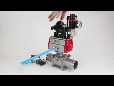 Robinets à boisseau sphérique Elephant BV3232P(3pc)-FP-W-ISO-H LONG DN10-150 passage intégral, corps - acier inoxydable 316, à souder, avec actionneur pneumatique PA-DA, distributeur pneumatique 4V320-08 220V, BKV APL-210N et GSV AFC2000