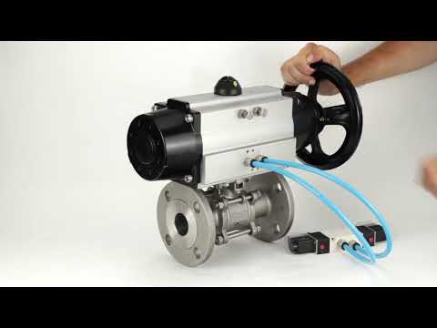 Ball valves Elephant BV3232P(3pc)-FP-F-ISO-H DN65-100 25/40 bar flanged with ISO flange, body - 316 stainless steel, full bore, seal - PTFE, with pneumatic drive PA-DA-105-1, pneumatic distributor 4V320-10 220V