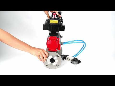 Ball valves Elephant BV3131P(3pc)-FP-F-ISO-H 16 bar, three-piece full bore flanged, stainless steel SS304, seal - PTFE, with double-acting PA-DA pneumatic actuator, with pneumatic distributor 4V320-08 220V, with LSU APL-410N EX, with ATU AFC200