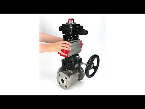 Ball valves Elephant BV3232P(4pc)-FP-3WL-F-ISO-H 16 bar full bore, flanged, body - stainless steel SS316, ISO flange F03/F04-F10/F12, square 9x9-19x19, with pneumatic drive PA-DA, LSU APL-410N EX and Doubler MON3-700-T38-ISO