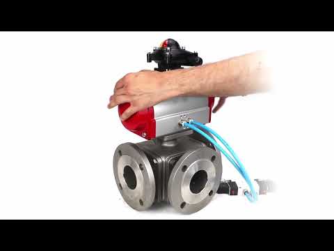 Ball valves Elephant BV3232P(4pc)-FP-3WL-F-ISO-H 16 bar full bore, flanged, body - stainless steel SS316, ISO flange F03/F04-F10/F12, square 9x9-19x19, with pneumatic drive PA-DA double acting, pneumatic valve 4V320-8 220V and LSU AP