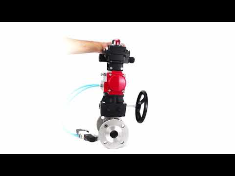 Ball valves Elephant BV3232P(3pc)-FP-F-ISO-H DN15-40 16 bar, three-piece full bore flanged, stainless steel SS304, PTFE, with pneumatic drive PA-DA, with pneumatic distributor 4V320-08 220V, with LSU APL-410N EX , manual Doubler MON1-250-T26-ISO