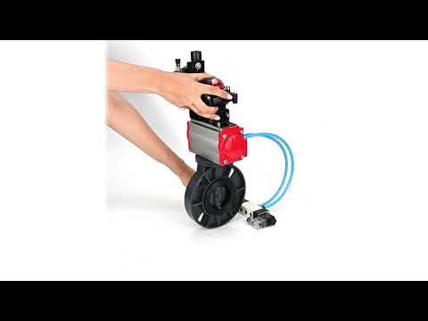 Butterfly valves Elephant WBV4242E-2W-Fb-ISO, body material - UPVC, disc material - UPVC, seal - EPDM, with pneumatic actuator double action PA-DA, pneumatic distributor 4V320-10 220V, LSU APL-210N and ATU AFC2000