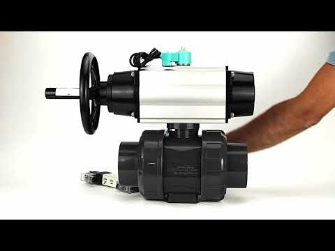 Ball valves Elephant BV4242E-FP-GRM-ISO, body material - UPVC, ball material - UPVC, seal - EPDM, with pneumatic actuator double action PA-DA-105-1, pneumatic distributor 4V320-08 220V and magnetic switch ALS200D