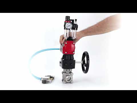 Ball valves Elephant BV3232P(3pc)-FP-W-ISO-H,  body material - Stainless steel AISI 316, seal - PTFE / PTFE / Teflon, with pneumatic actuator double action PA-DA, 4V320-10 220V, handwheel MON, ATU AFC2000