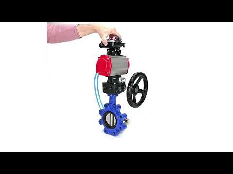 Vanne papillon d'eau Elephant WBV1631E-2W-Fb-H, matériau du corps - fonte QT450, matériau du disque - acier inoxydable AISI 304, joint - EPDM, actionneur pneumatique PA-DA double action, 4V320-08 220V, BKV APL-210N, volant MON