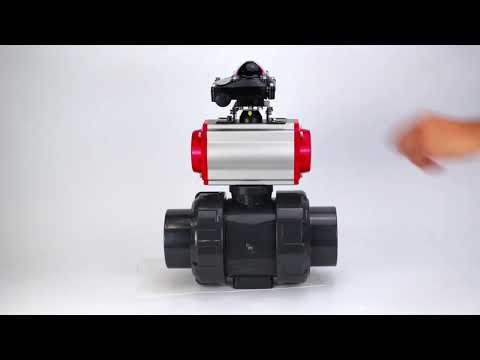 Ball valves Elephant BV4242E-FP-GRM-ISO, body material - UPVC, ball material - UPVC, seal - EPDM, with pneumatic actuator double action PA-DA, pneumatic distributor 4M310-08 220V and LSU APL-210N
