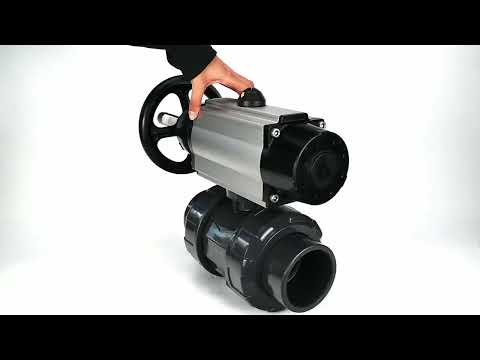 Ball valves Elephant BV4242E-FP-GRM-ISO, body material - UPVC, ball material - UPVC, seal - EPDM, with pneumatic actuator double action PA-DA-105-1