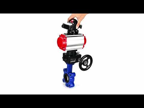 Vanne papillon d'eau Elephant WBV1616N-2W-Fb-H, matériau du corps - fonte QT450, matériau du disque - fonte QT450, joint - NBR, avec actionneur pneumatique double effet PA-DA, volant MON, BKV APL-210N