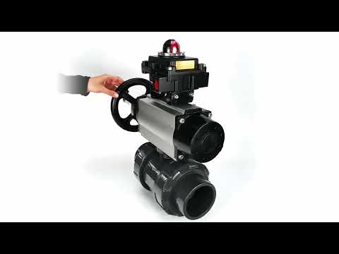 Ball valves Elephant BV4242E-FP-GRM-ISO, body material - UPVC, ball material - UPVC, seal - EPDM, with pneumatic actuator double action PA-DA-105-1 and LSU APL-410N EX