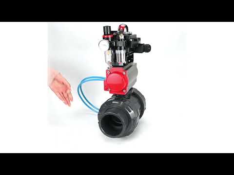 Ball valves Elephant BV4242E-FP-GRM-ISO, body material - UPVC, ball material - UPVC, seal - EPDM, with pneumatic actuator double action PA-DA, pneumatic distributor 4V320-08 220V, LSU APL-410N EX and ATU AFC2000