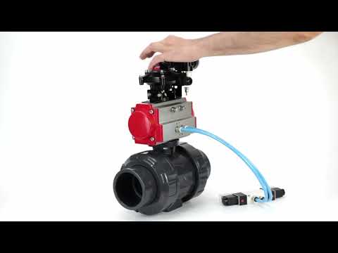 Ball valves Elephant BV4242E-FP-GRM-ISO, body material - UPVC, ball material - UPVC, seal - EPDM, with pneumatic actuator double action PA-DA, pneumatic distributor 4V320-10 220V, LSU APL-210N and ATU AFC2000