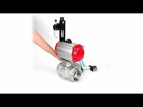 Ball valves Elephant BV3232P(4pc)-SP-3WL-T-ISO-H,  body material - Stainless steel AISI 316, seal - PTFE / PTFE / Teflon, with pneumatic actuator with return springs PA-SA, 4V320-08 220V, ATU AFC2000