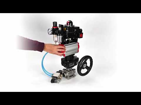 Ball valves Elephant BV3232P(3pc)-FP-W-ISO-H WDVF DN15-32 63 bar full bore, 316 stainless steel, PTFE, for welding, with PA-DA pneumatic actuator, pneumatic distributor 4V320-08 220V, LSU APL-410N EX, manual backup for MON, ATU AFC2000