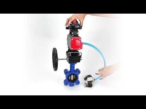 Vanne papillon d'eau Elephant WBV1616E-2W-Fb-H, matériau du corps - fonte QT450, matériau du disque - fonte QT450, joint - EPDM, actionneur pneumatique PA-DA double action, 4V320-08 220V, BKV APL-210N, volant MON