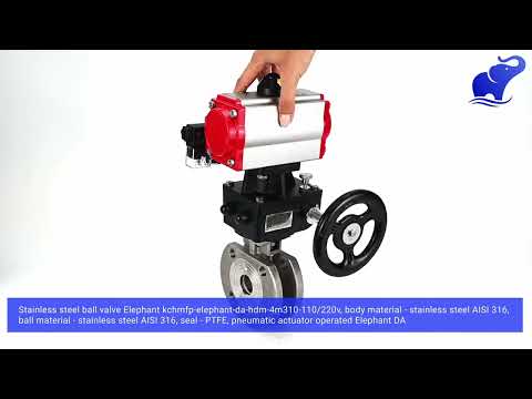 Robinet à boisseau sphérique en acier inoxydable Elephant kchmfp-elephant-da-hdm-4m310-110/220v, matériau du corps - acier inoxydable AISI 316, matériau de la bille - acier inoxydable AISI 316, joint - PTFE, actionné par actionneur pneumatique