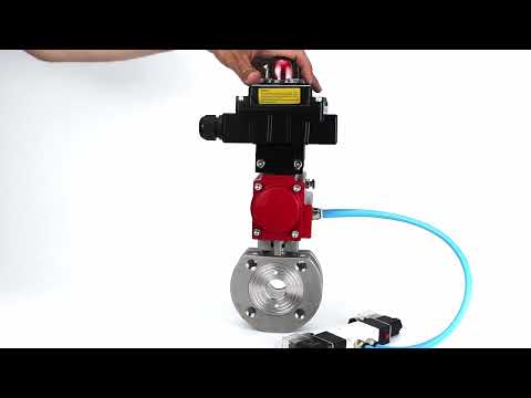 Ball valves Elephant BV3232P-FP-Fb-ISO-H 16 bar, full bore wafer, stainless steel SS316, seal - PTFE, with pneumatic actuator PA-SA with return springs, with pneumatic distributor 4V320-10 220V, with LSU APL-410N EX