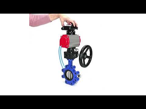 Vanne papillon d'eau Elephant WBV1631E-2W-Fb-H, matériau du corps - fonte QT450, matériau du disque - acier inoxydable AISI 304, joint - EPDM, actionneur pneumatique PA-DA double action, 4V320-10 220V, BKV APL-210N, volant MON