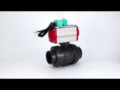 Ball valves Elephant BV4242E-FP-GRM-ISO, body material - UPVC, ball material - UPVC, seal - EPDM, with pneumatic actuator double action PA-DA and magnetic switch ALS200D