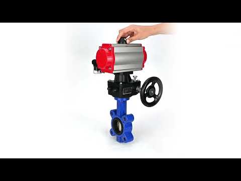 Vanne papillon d'eau Elephant WBV1616N-2W-Fb-H, matériau du corps - fonte QT450, matériau du disque - fonte QT450, joint - NBR, avec actionneur pneumatique double effet PA-DA, 4M310-08 220V, volant MON