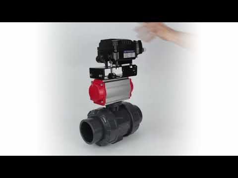 Ball valves Elephant BV4242E-FP-GRM-ISO, body material - UPVC, ball material - UPVC, seal - EPDM, with pneumatic actuator double action PA-DA and electro-pneumatic rotary positioner YT-1000RSN without feedback