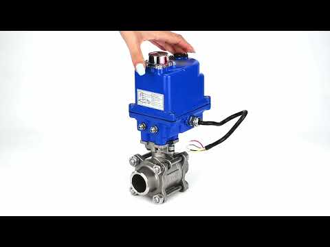 Ball valves Elephant BV3232P(3pc)-FP-W-ISO-H WDVF DN15-32 63 bar full bore, body - 316 stainless steel, seal - PTFE, for welding, with a 1/4-turn electric drive Elephant QT-N-EM-O1-24VDC-U1 blue