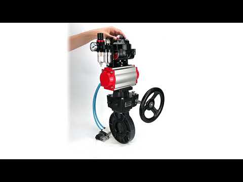 Butterfly valves Elephant WBV4242E-2W-Fb-ISO, body material - UPVC, disc material - UPVC, seal - EPDM, with pneumatic actuator double action PA-DA, pneumatic distributor 4V320-10 220V, LSU APL-510N EX, ATU AFC2000 and handwheel MON