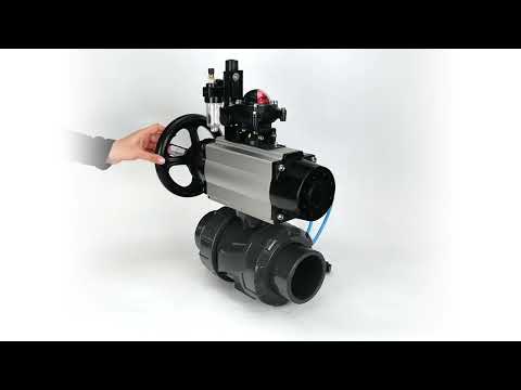Ball valves Elephant BV4242E-FP-GRM-ISO, body material - UPVC, ball material - UPVC, seal - EPDM, with pneumatic actuator double action PA-DA-105-1, pneumatic distributor 4V320-10 220V, LSU APL-210N and ATU AFC2000