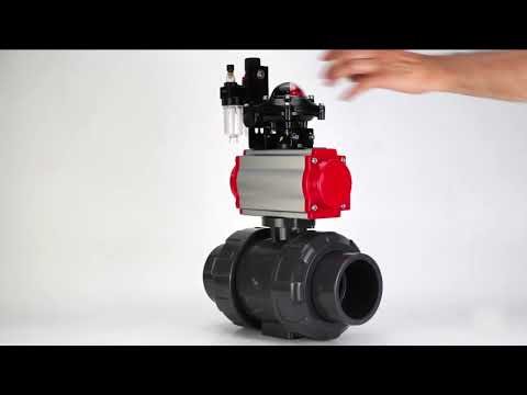 Ball valves Elephant BV4242E-FP-GRM-ISO, body material - UPVC, ball material - UPVC, seal - EPDM, with pneumatic actuator double action PA-DA, pneumatic distributor 4M310-08 220V, LSU APL-210N and ATU AFC2000