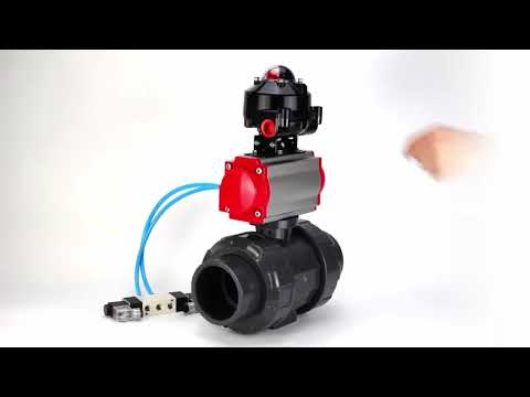 Ball valves Elephant BV4242E-FP-GRM-ISO, body material - UPVC, ball material - UPVC, seal - EPDM, with pneumatic actuator with return springs PA-SA, pneumatic distributor 4V320-08 220V and LSU APL-510N EX