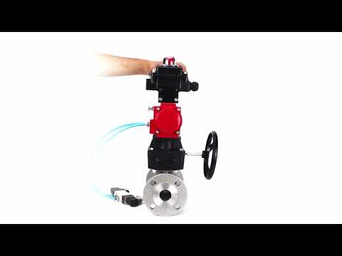Ball valves Elephant BV3131P(3pc)-FP-F-ISO-H DN15-40 16 bar, three-piece full bore flanged, stainless steel SS304, PTFE, with pneumatic drive PA-DA, with pneumatic distributor 4V320-08 220V, with LSU APL-410N EX , manual Doubler MON1-250-T26-ISO
