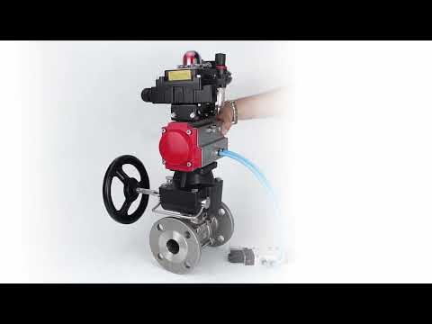 Ball valves Elephant BV3131P(3pc)-FP-F-ISO-H DN15-40 16 bar, three-piece full bore flanged, stainless steel SS304, PTFE, with pneumatic drive PA-DA, with pneumatic distributor 4V320-08 220V, with LSU APL-410N EX , manual Doubler MON1-250-T26-ISO, with ATU
