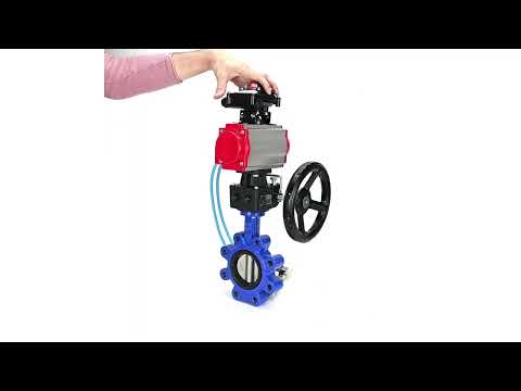 Vanne papillon d'eau Elephant WBV1631N-2W-Fb-H, matériau du corps - fonte QT450, matériau du disque - acier inoxydable AISI 304, joint - NBR, actionneur pneumatique PA-DA double action, 4V320-08 220V, BKV APL-210N, volant MON